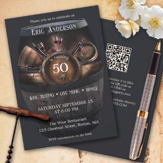 Invitación Fiesta de degustación de vinos con código QR de cu