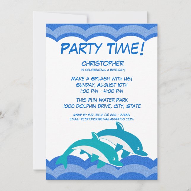 Invitación Fiesta de delfines Hora Cumpleaños (Anverso)