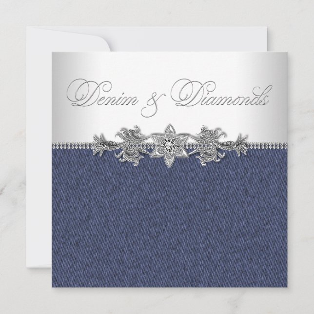 Invitación Fiesta de Denim y Diamantes Elegantes (Anverso)