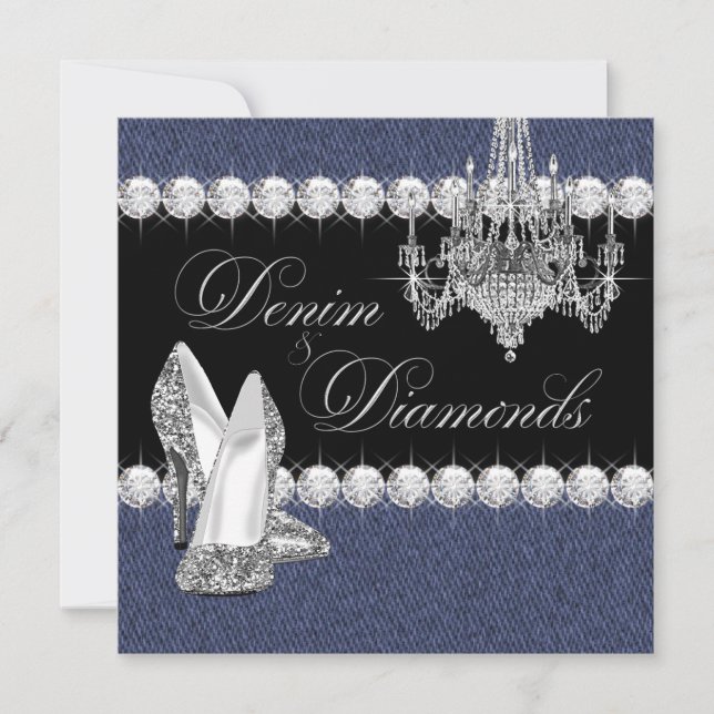 Invitación Fiesta de Denim y Diamantes Elegantes (Anverso)