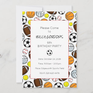Invitación Fiesta de Deportes Niños Colorido Fútbol Divertido