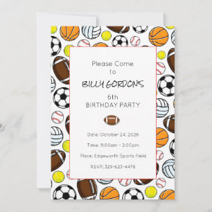 Invitación Fiesta de Deportes Niños Fútbol Divertido Colorido
