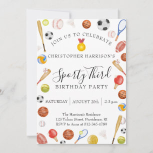 Invitación Fiesta de Deportes para el Tercer Cumpleaños de un