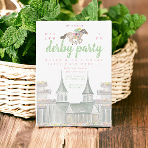 Invitación Fiesta de Derby de Acuarela Jockey Construyendo El