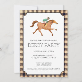 Invitación Fiesta de Derby de Gingham Marrón