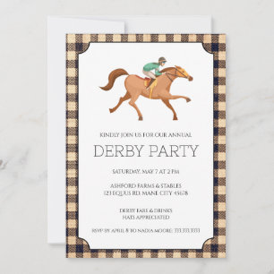 Invitación Fiesta de Derby de Gingham Marrón