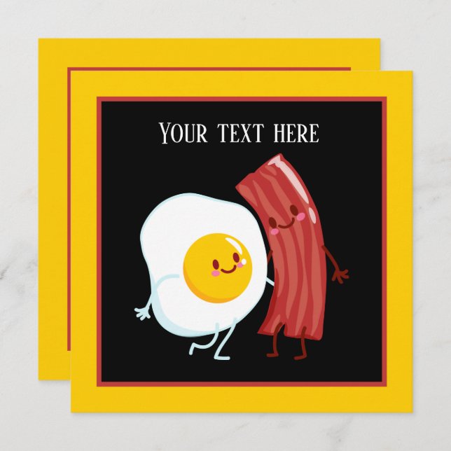 Invitación Fiesta de desayuno con tocino y huevos (Anverso / Reverso)