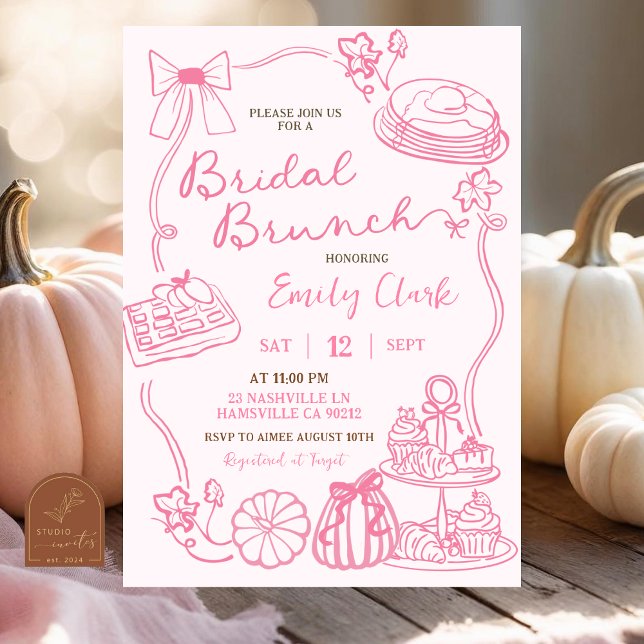 Invitación fiesta de desayuno nupcial dibujada a mano rosa (Subido por el creador)