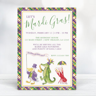 Invitación Fiesta de desfile de animales de Mardi Gras con ac