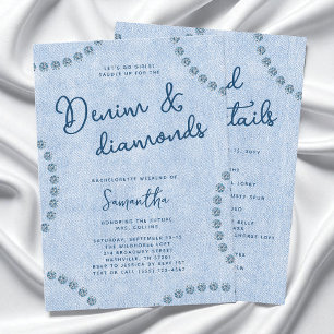 Invitación Fiesta de Despedida Azul de Denim y Diamantes al E