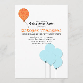 Invitación Fiesta de despedida con globos azules y naranjas