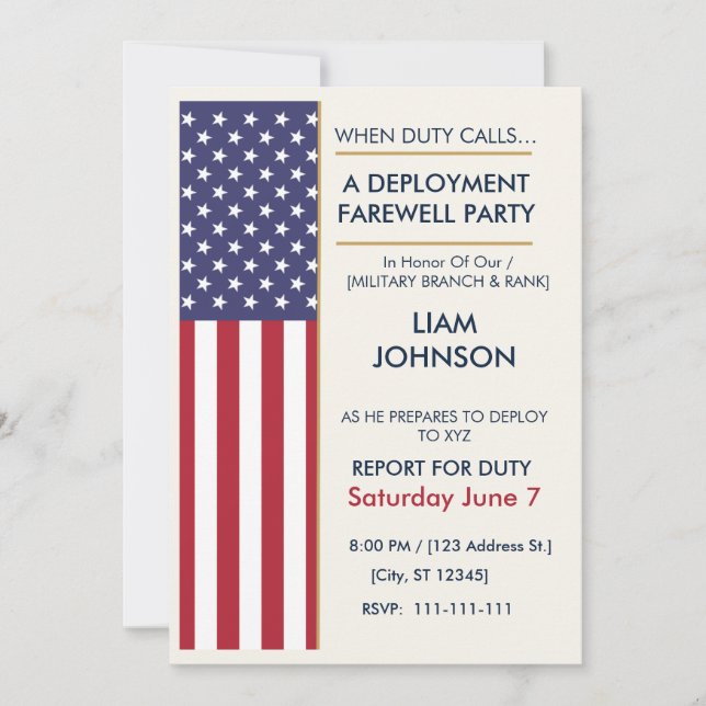 Invitación Fiesta de Despedida de Despliegue de Bandera Moder (Anverso)