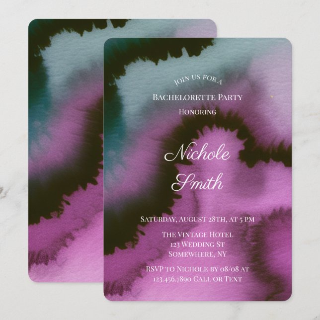 Invitación Fiesta de Despedida de Soltera Abstracta Morada y  (Anverso / Reverso)