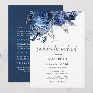 Invitación Fiesta de Despedida de Soltera Azul Marino y Blanc
