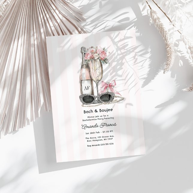 Invitación Fiesta de Despedida de Soltera Bach & Boujee Monog (Bach & Boujee Monogram Chic Bachelorette Party Invitation)