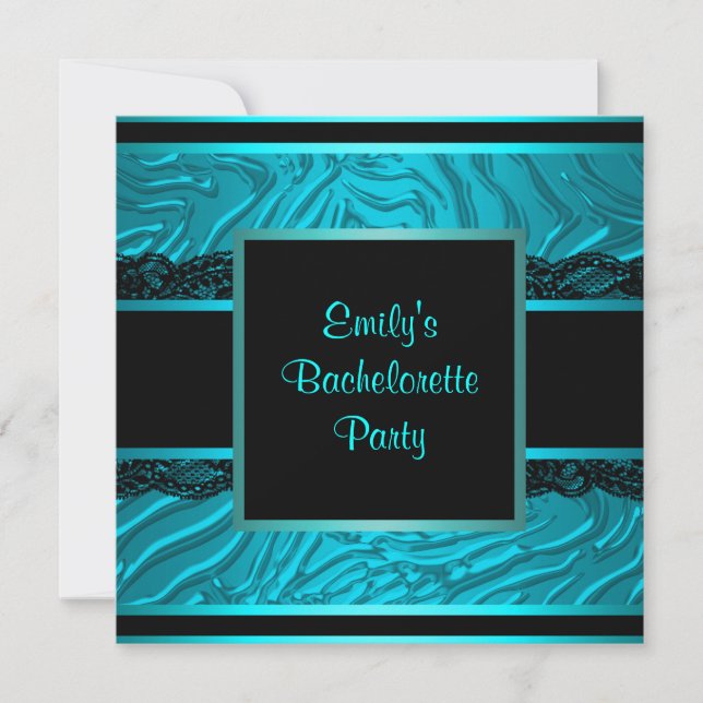 Invitación Fiesta de Despedida de Soltera Black Lace Teal Ceb (Anverso)