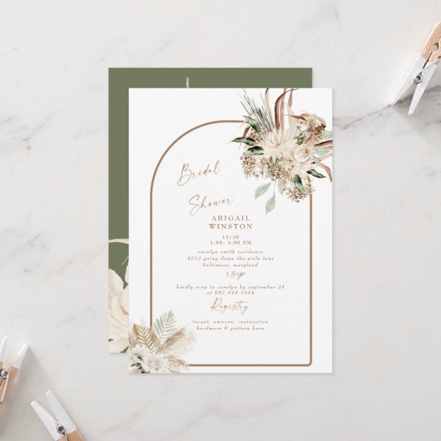 Invitación Fiesta de Despedida de Soltera Boho de Hierba de P (Anverso/Reverso In Situ)