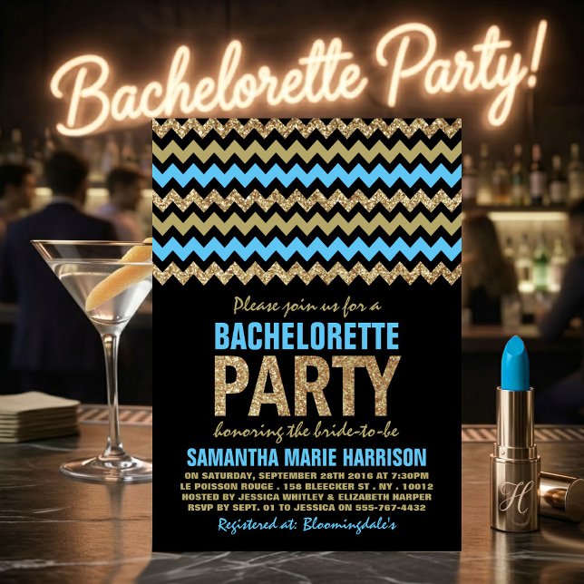 Invitación Fiesta de Despedida de Soltera Chevron con Brillo  (Subido por el creador)