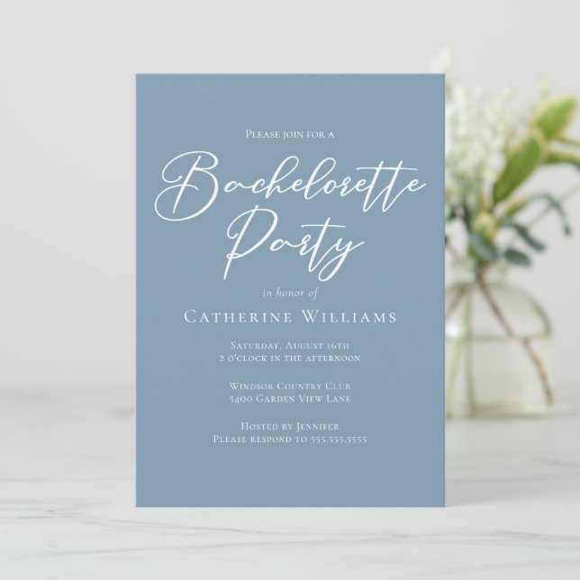Invitación Fiesta de Despedida de Soltera Chic Costera Azul (Anverso de pie)