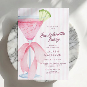 Invitación Fiesta de Despedida de Soltera Cóctel Lazo Rosa Co