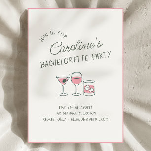 Invitación Fiesta de Despedida de Soltera Cóctel Rosa Ilustra