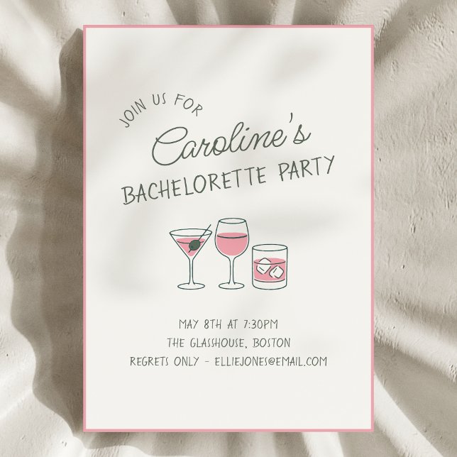 Invitación Fiesta de Despedida de Soltera Cóctel Rosa Ilustra (Subido por el creador)