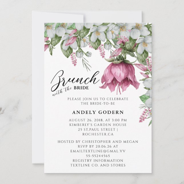 Invitación Fiesta de Despedida de Soltera con Acuarela Floral (Anverso)