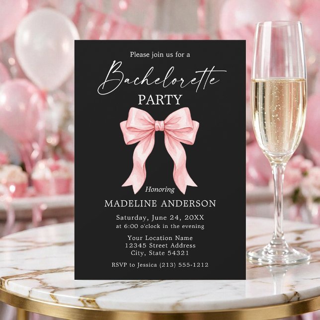 Invitación Fiesta de Despedida de Soltera con Arco Rosa Calig (Customize to change color of back of card.)