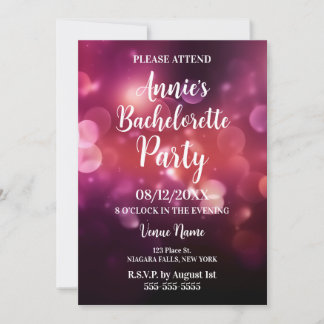 Invitación Fiesta de Despedida de Soltera con Bokeh Rosa Oscu