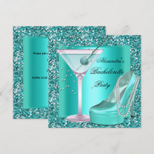 Invitación Fiesta de Despedida de Soltera con Brillo Aqua Azu