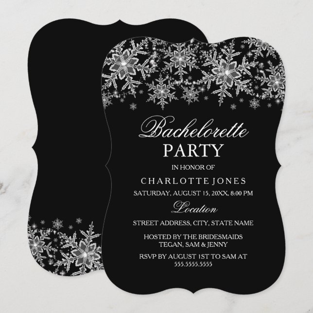 Invitación Fiesta de Despedida de Soltera con Copo de Nieve d (Anverso / Reverso)