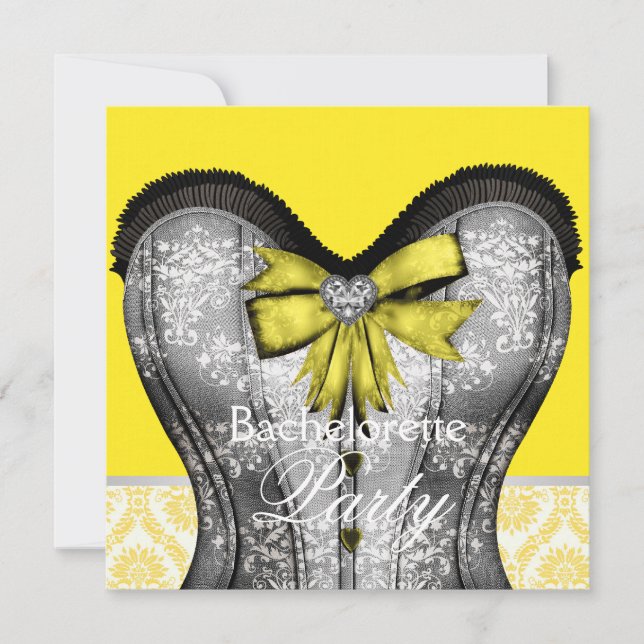 Invitación Fiesta de Despedida de Soltera con Corsé Amarillo  (Anverso)