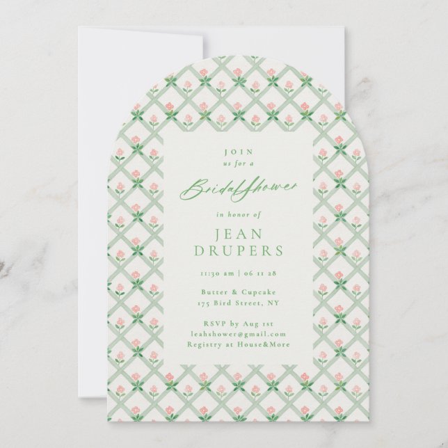 Invitación Fiesta de Despedida de Soltera con Enrejado Floral (Anverso)
