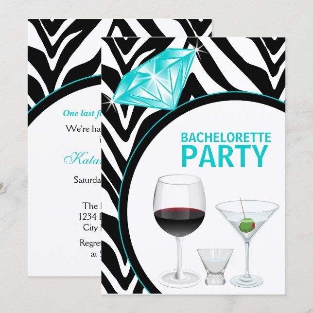 Invitación Fiesta de Despedida de Soltera con Estampado de Ce (Anverso / Reverso)