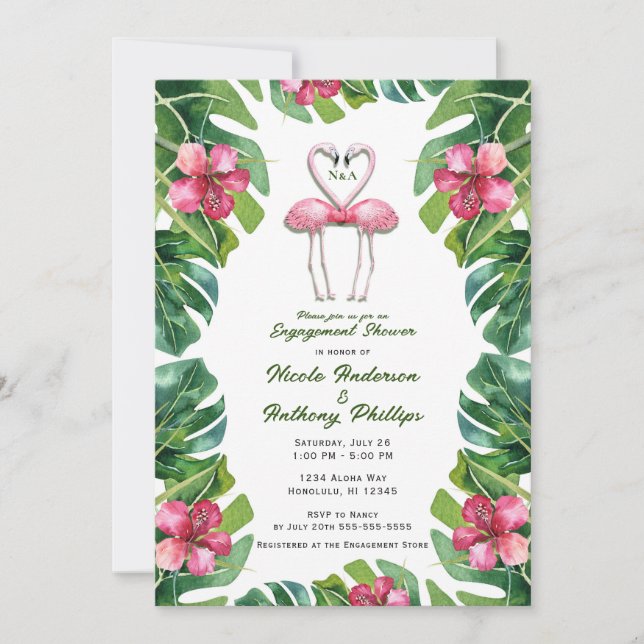 Invitación Fiesta de Despedida de Soltera con Flamencos Rosad (Anverso)