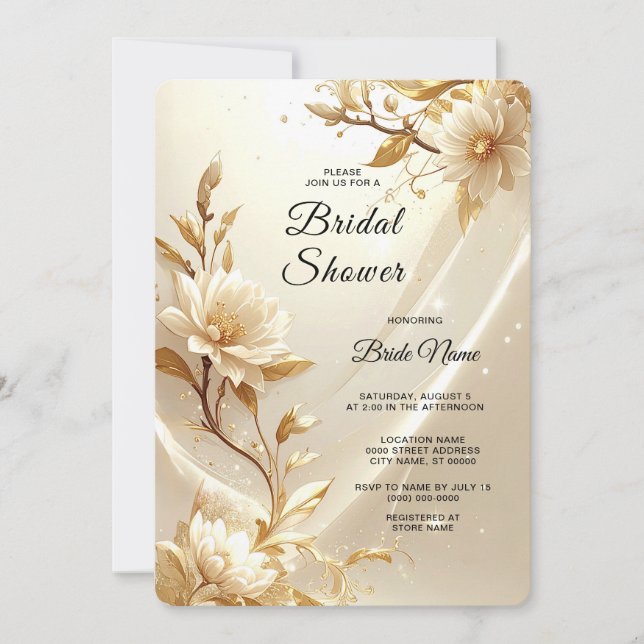 Invitación Fiesta de Despedida de Soltera con Flores Blancas  (Anverso)