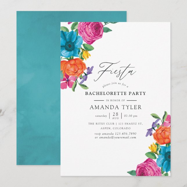 Invitación Fiesta de Despedida de Soltera con Flores de Acuar (Anverso / Reverso)