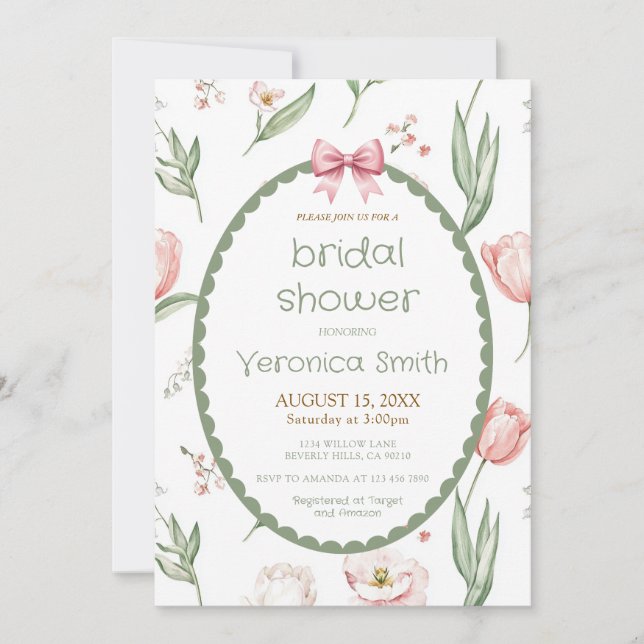 Invitación Fiesta de Despedida de Soltera con Flores de Prima (Anverso)
