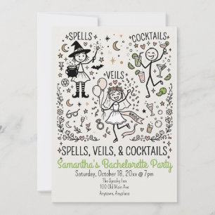 Invitación Fiesta de Despedida de Soltera con Hechizos, Velos