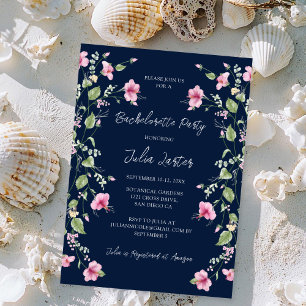 Invitación Fiesta de Despedida de Soltera con Hibisco Rosa Az