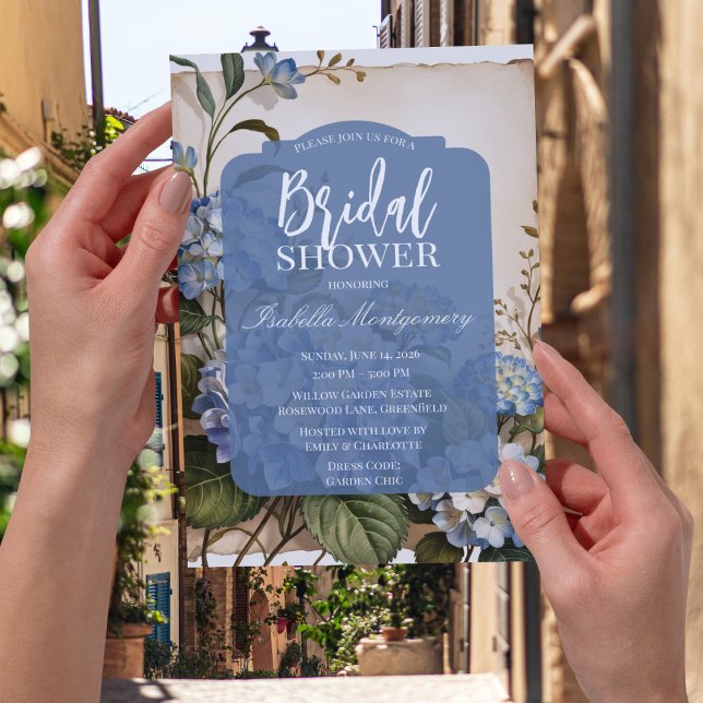 Invitación Fiesta de Despedida de Soltera con Hortensias Azul (French Garden Blue Hydrangea Bridal Shower Invitations
)