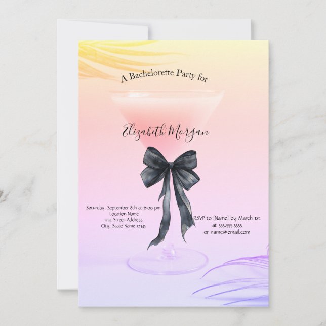 Invitación Fiesta de Despedida de Soltera con Lazo Negro Chic (Anverso)