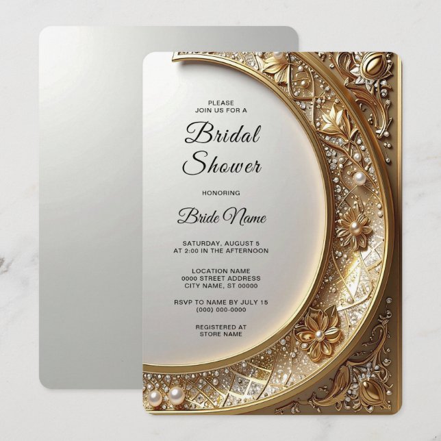 Invitación Fiesta de Despedida de Soltera con Marco Dorado Or (Anverso / Reverso)
