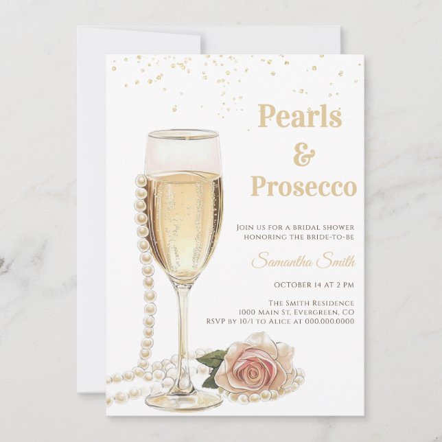 Invitación Fiesta de Despedida de Soltera con Perlas Elegante (Anverso)