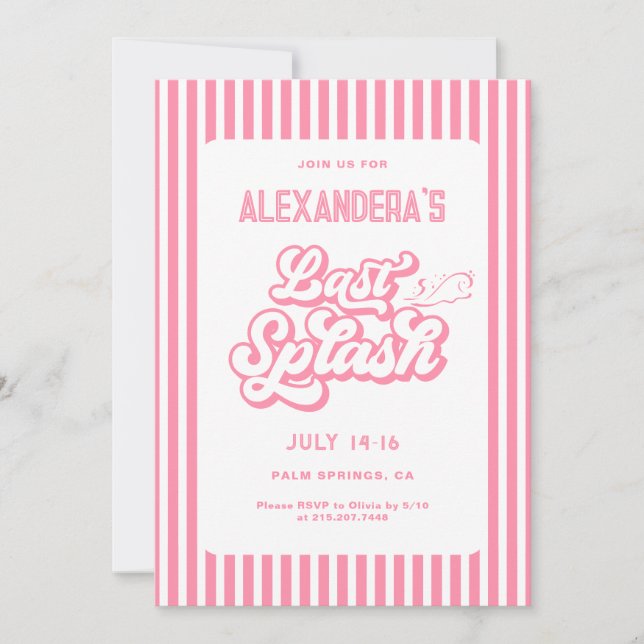 Invitación Fiesta de Despedida de Soltera con Piscina de Últi (Anverso)