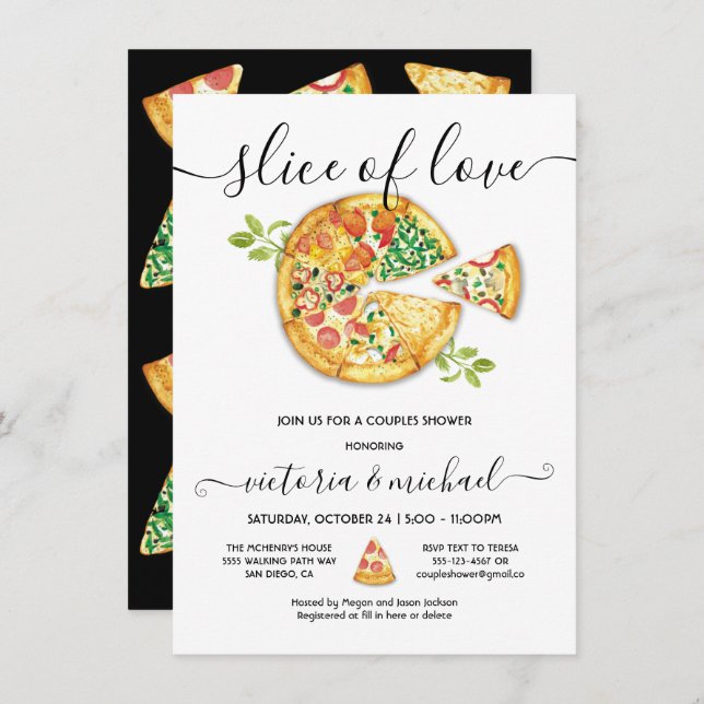 Invitación Fiesta de Despedida de Soltera con Pizza Slice of  (Anverso / Reverso)