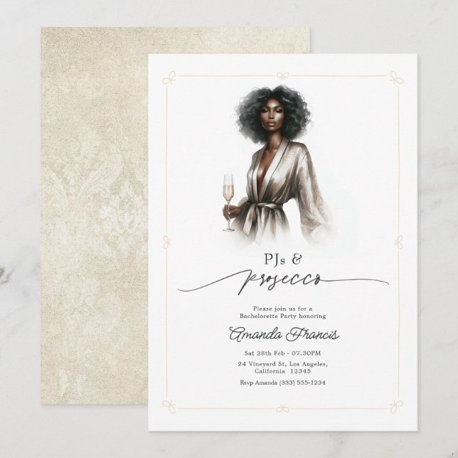 Invitación Fiesta de Despedida de Soltera con PJs de Lujo y P (Anverso / Reverso)