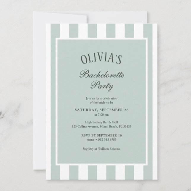 Invitación Fiesta de Despedida de Soltera con Rayas Costeras  (Anverso)