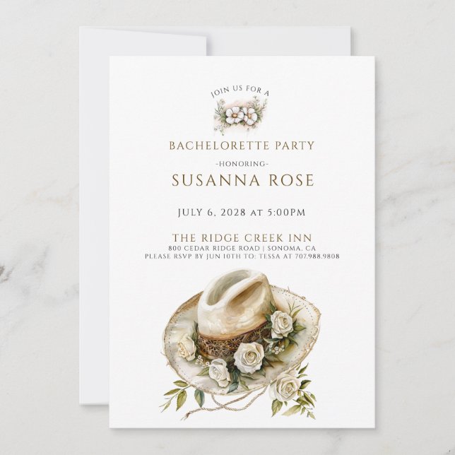 Invitación Fiesta de Despedida de Soltera con Sombrero de Vaq (Anverso)