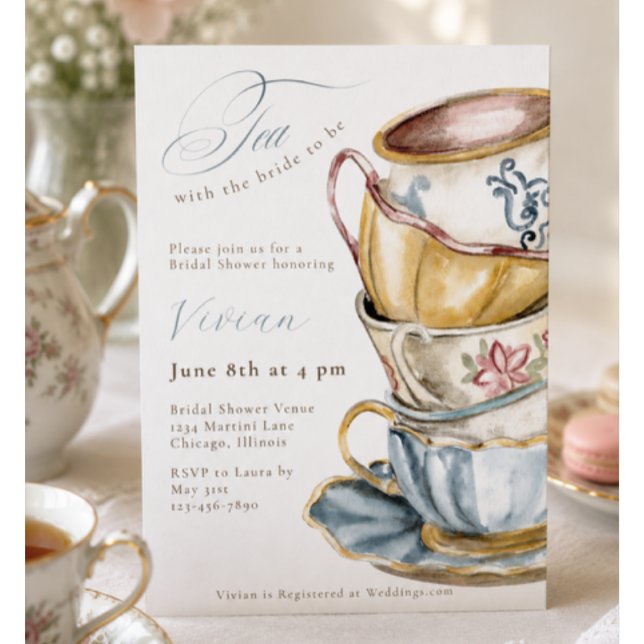 Invitación Fiesta de Despedida de Soltera con Taza de Té Vint (Subido por el creador)